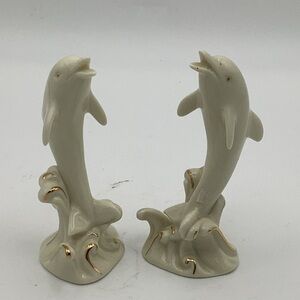 Two Lenox Dolphin Figurines with Gold Accents